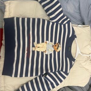 Polo by Ralph Lauren Navy & White Striped Crewneck with Bear Patch